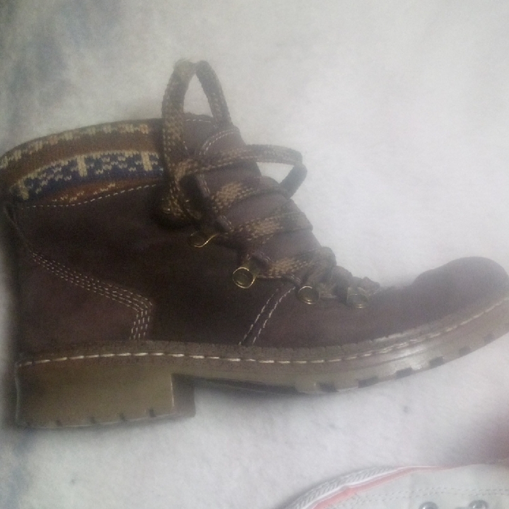 Blondo Brown Lace Up Boots with Patterned Trim